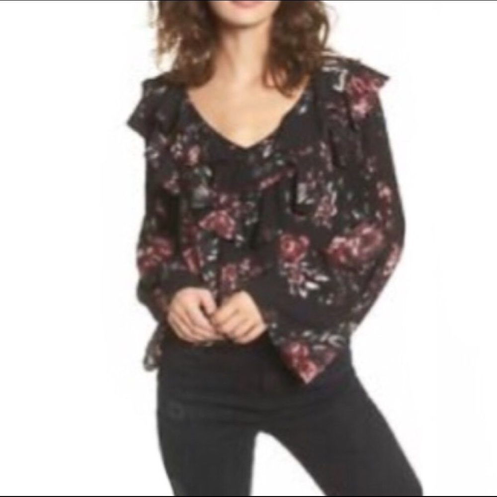 🔥 Leith black floral ruffle blouse. Medium New